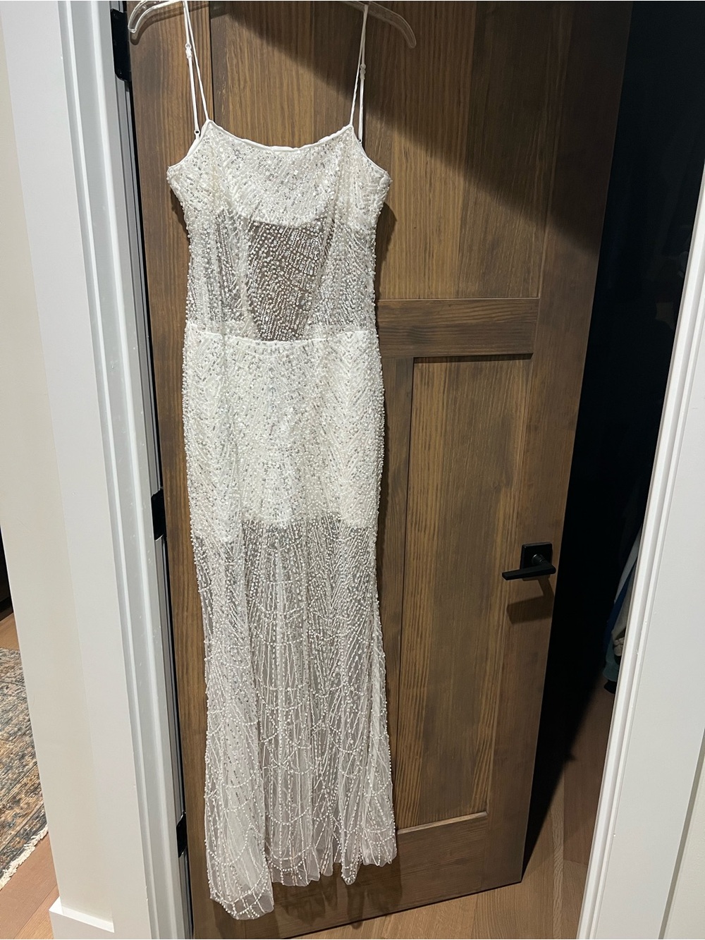 Fashion Nova White Beaded Strapless Sheer Maxi Dress